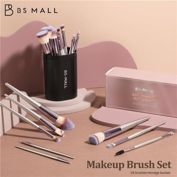 BSMALL Makeup Brush Set 18pcs Foundation Blush Eyeshadow Concealer Powder Kit - Picture 6 of 7